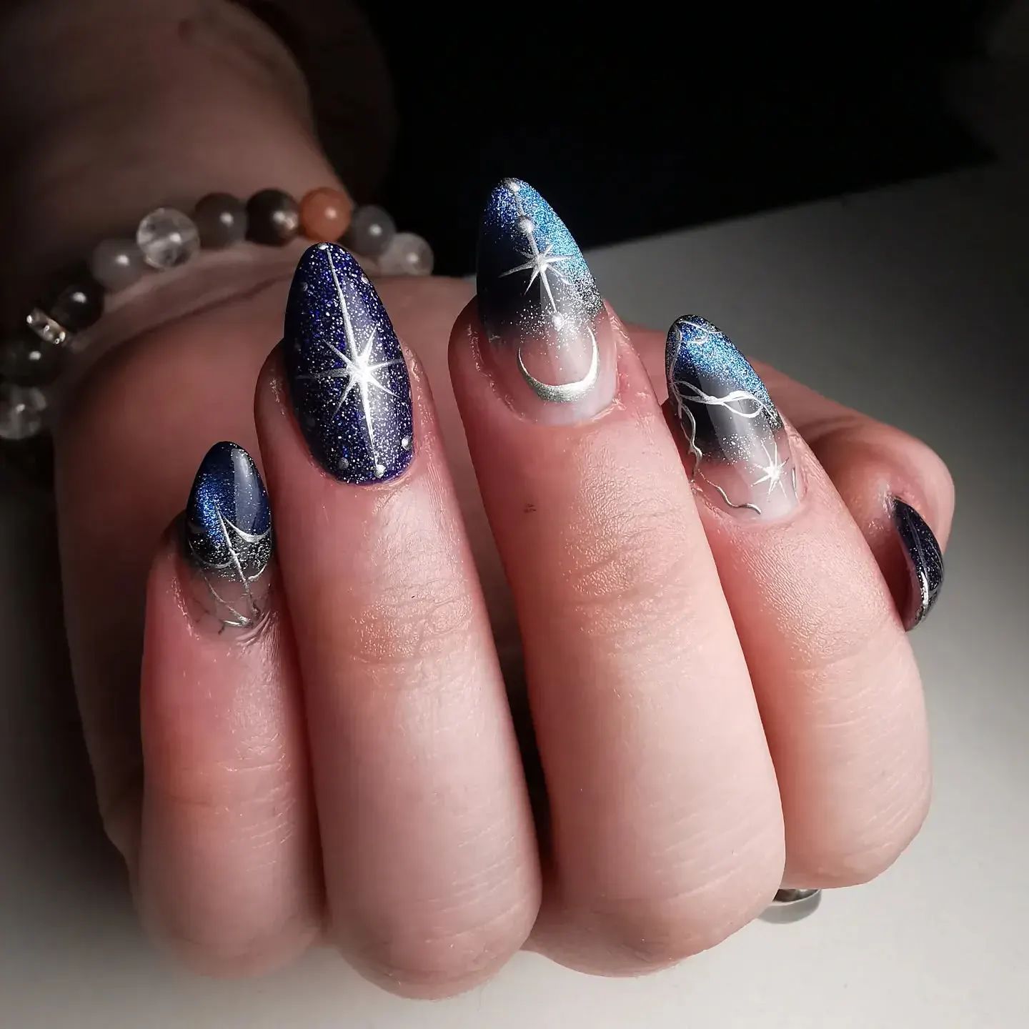 Moon And Star Motifs On Accent Nails Visual Idea — Moon and Stars Nails 2027