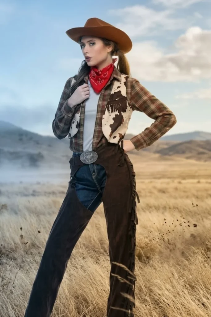 Rodeo Ready: Chaps, Faux Fur, and Plaid Shirt Rodeo Ready: Chaps, Faux Fur, and Plaid Shirt — Western Outfits 2027