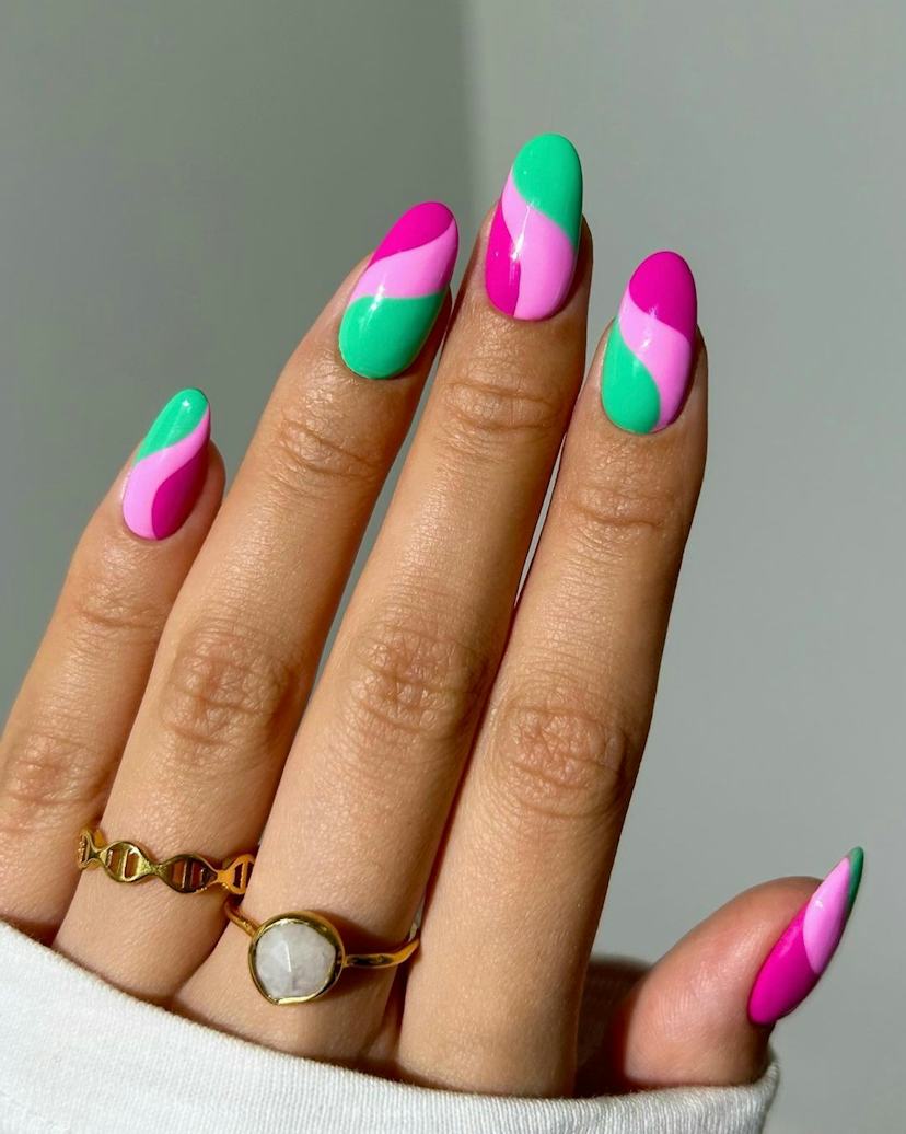 Bold Pink and Green Swirls — Nails 2027 for Women Over 40