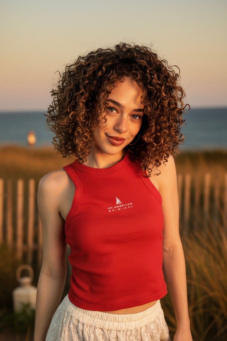 Nautical Nod: Red Tank with Logo Detail Nautical Nod: Red Tank with Logo Detail — Racerback Tank Top Outfits 2027