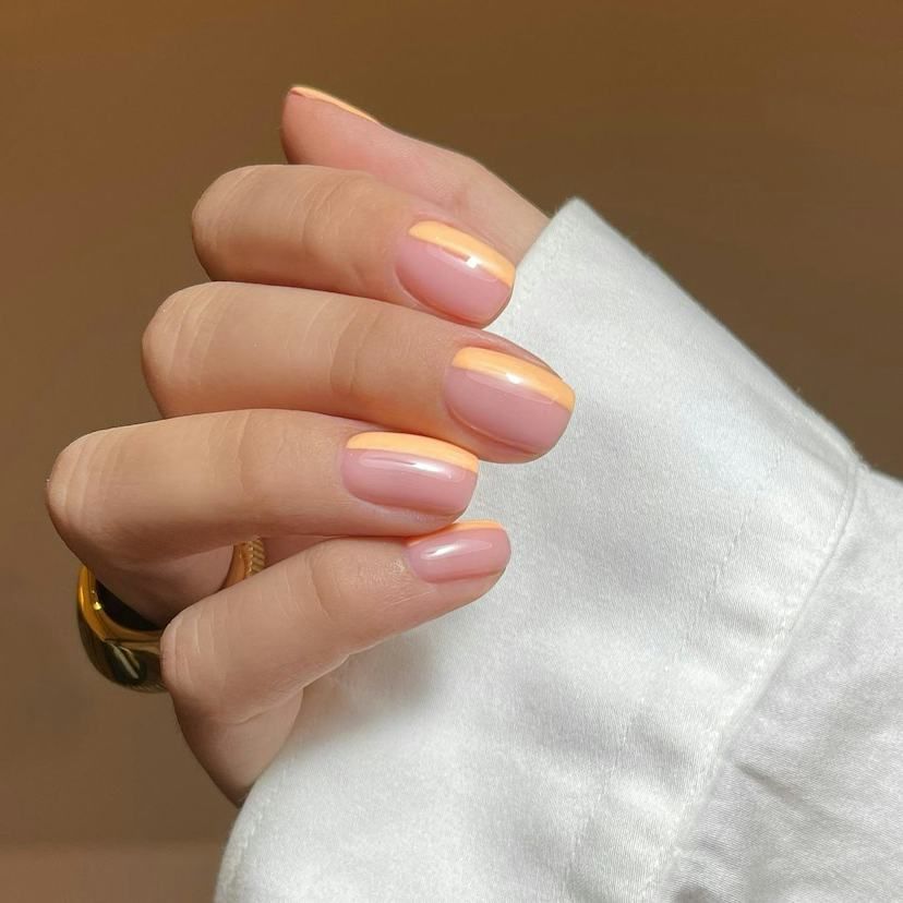 Graphic Peach Color Block Tips — Peach Nails 2027 for Pale Skin