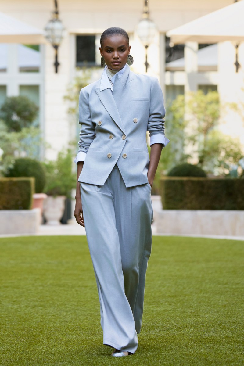 Light Blue Double-Breasted Blazer and Trouser Set — Spring Outfits 2027 for Work