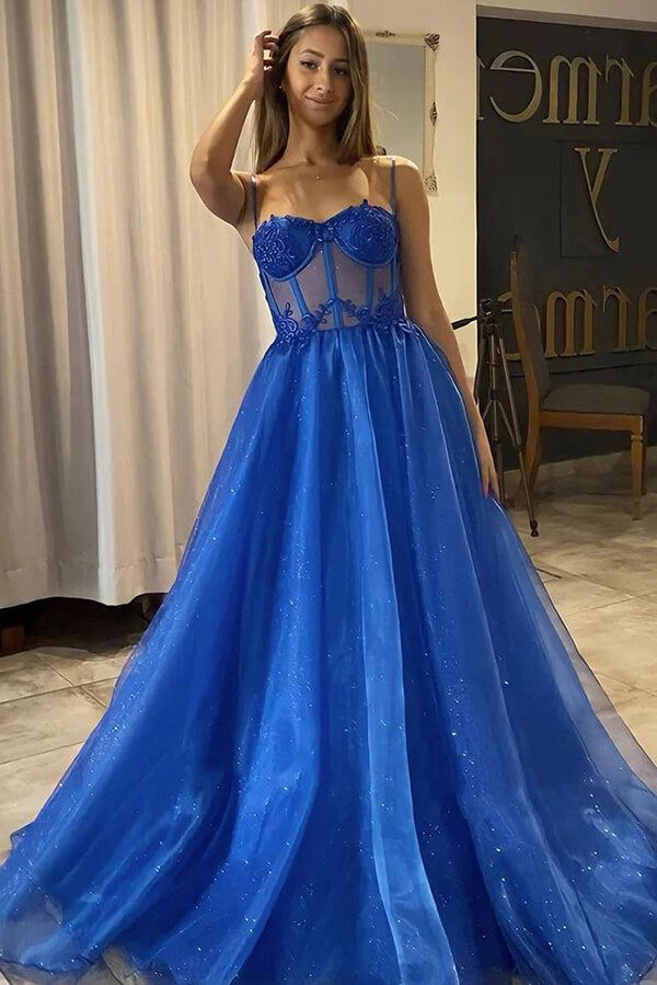Royal Blue Glitter Tulle A-Line Gown Royal Blue Glitter Tulle A-Line Gown — Junior Prom Outfits 2027