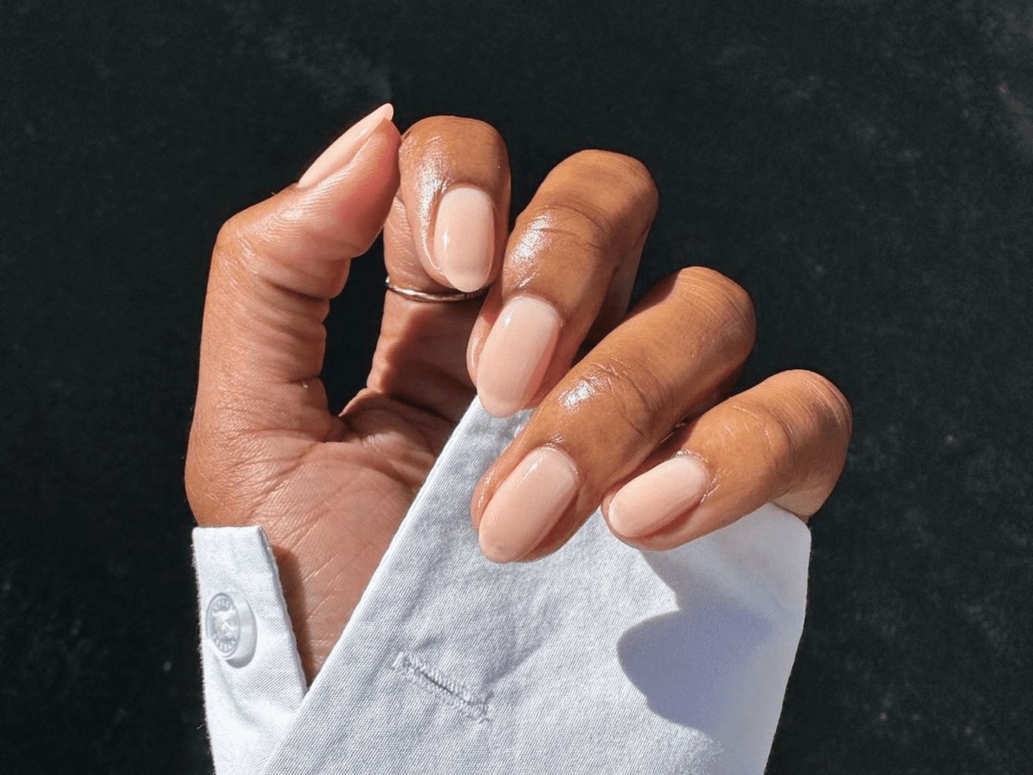 Pale Peach Nude Glossy Short Oval Nails Pale Peach Nude Glossy Short Oval Nails — Nude Nails 2027 for Mature Hands