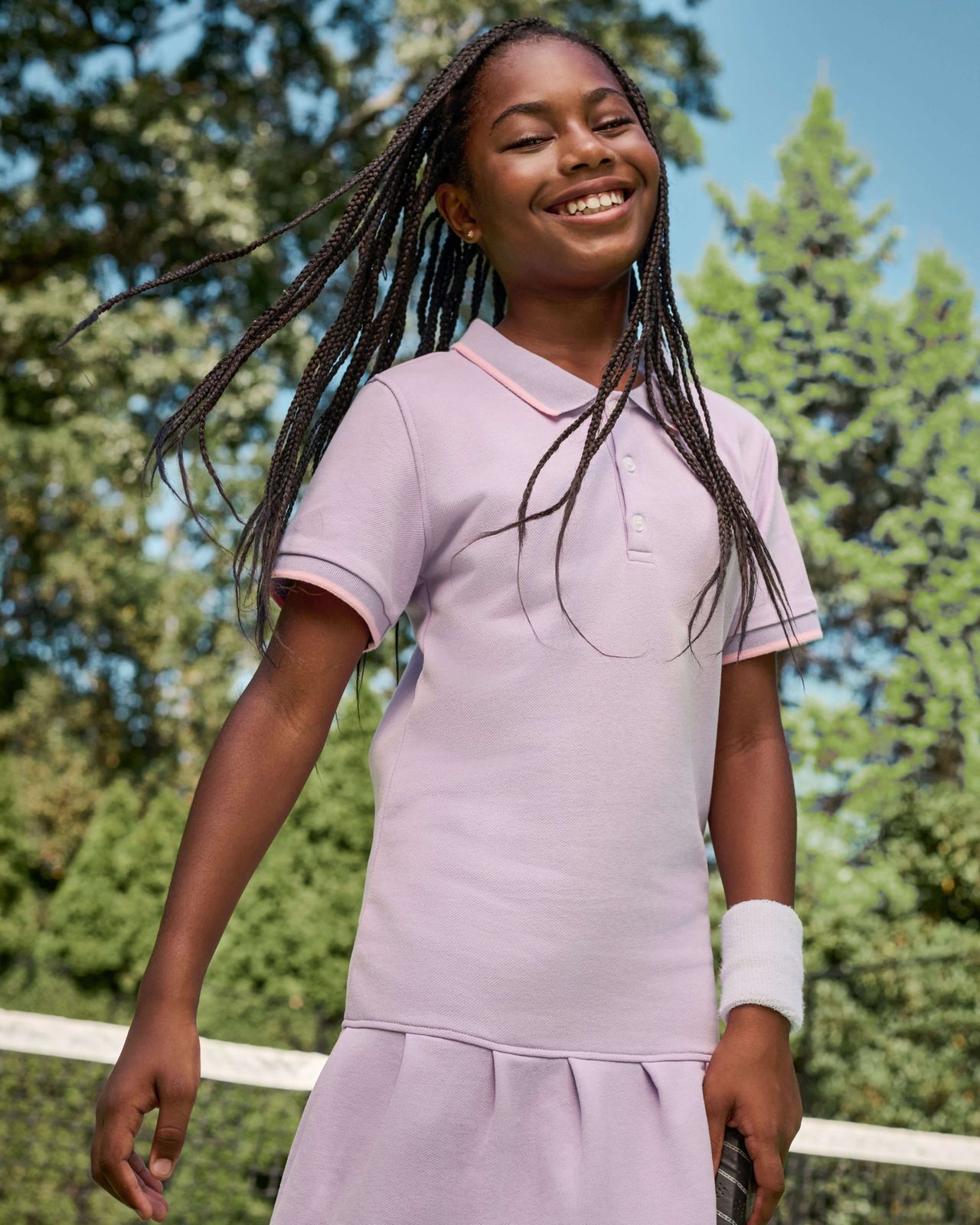 Lilac Cotton Knit Polo Dress with Pleated Skirt Lilac Cotton Knit Polo Dress with Pleated Skirt — Polo Dress 2027