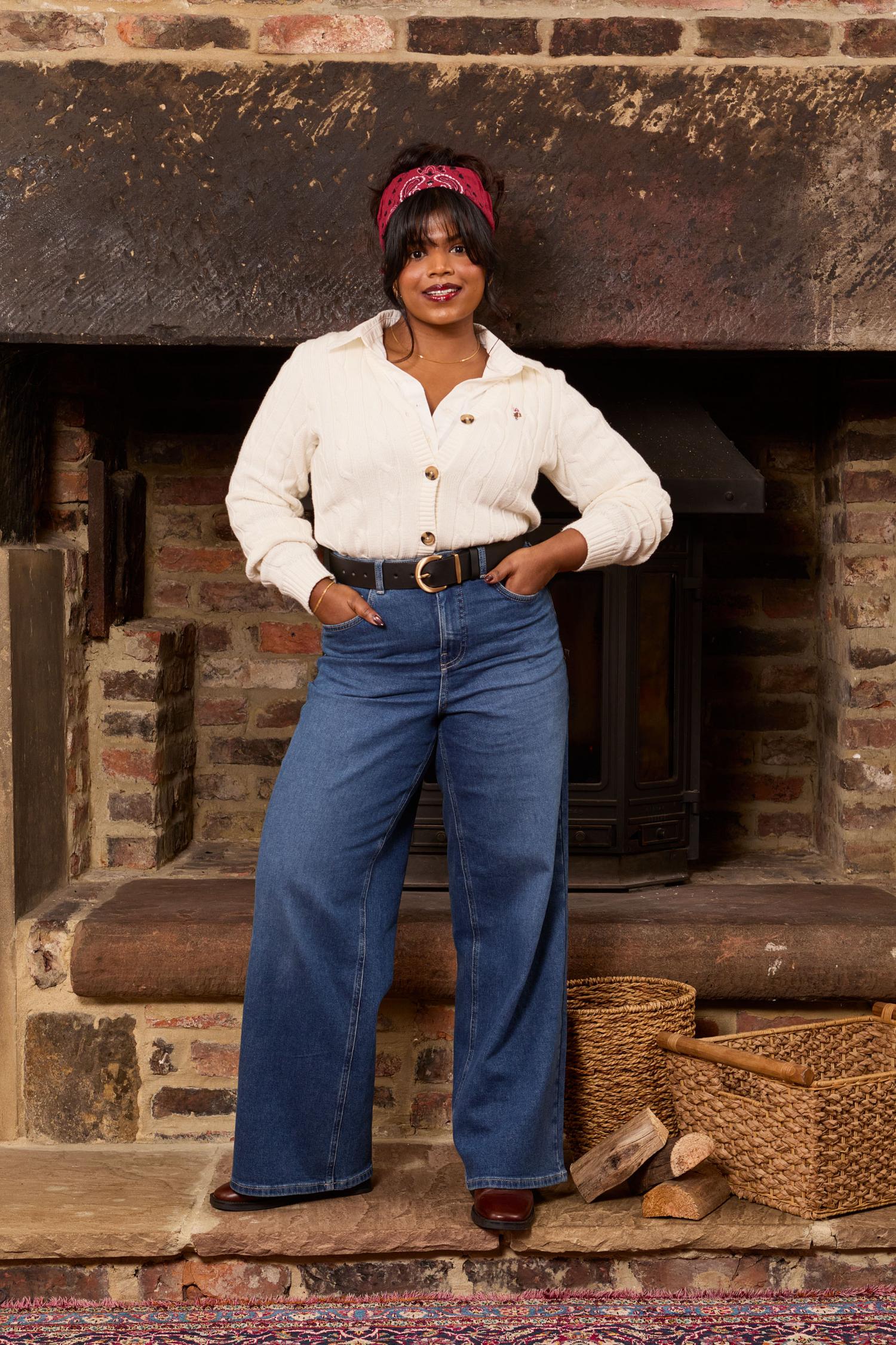 Preppy Casual: Wide Leg Jeans with Cable Knit Cardigan and Loafers — Wide Leg Jeans 2027