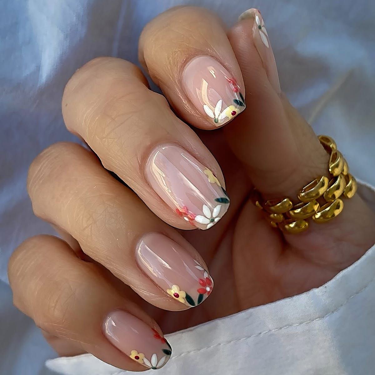 Polka Dots with Delicate Floral Accents — Floral Gel Nails 2027