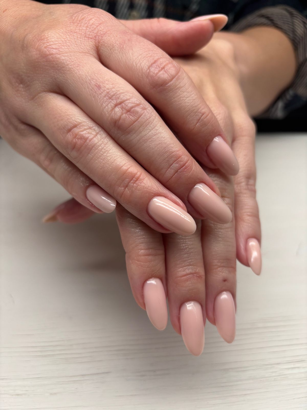Glossy Sheer Opaque Nude Medium Almonds — Almond Nails 2027 for Chubby Fingers
