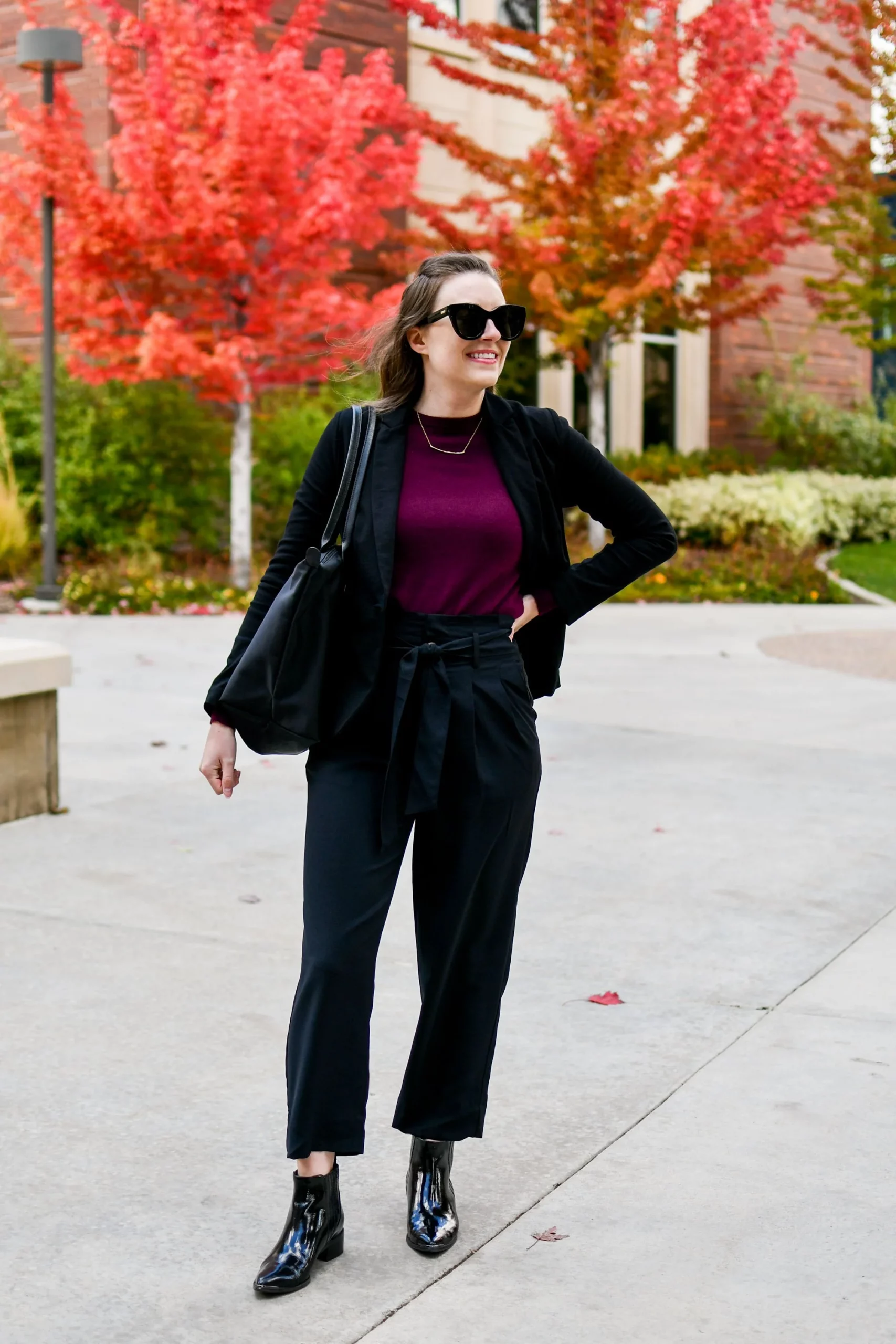 Paperbag Waist Trousers with Black Blazer Paperbag Waist Trousers with Black Blazer — Business Trip Outfits 2027