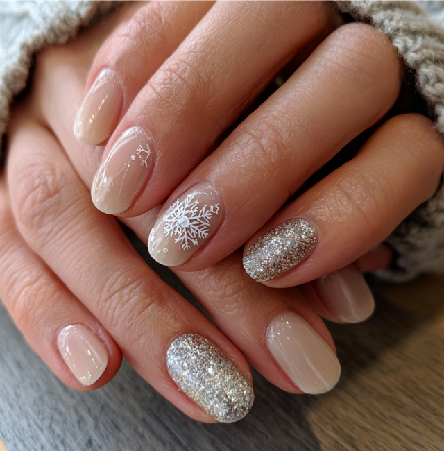 Short Oval Snowflake Decals with Glitter Short Oval Snowflake Decals with Glitter — Winter White Nails 2027