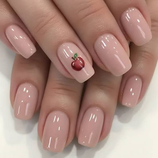 Pale Pink with Apple Accent Nail Pale Pink with Apple Accent Nail — Teacher Nails 2027