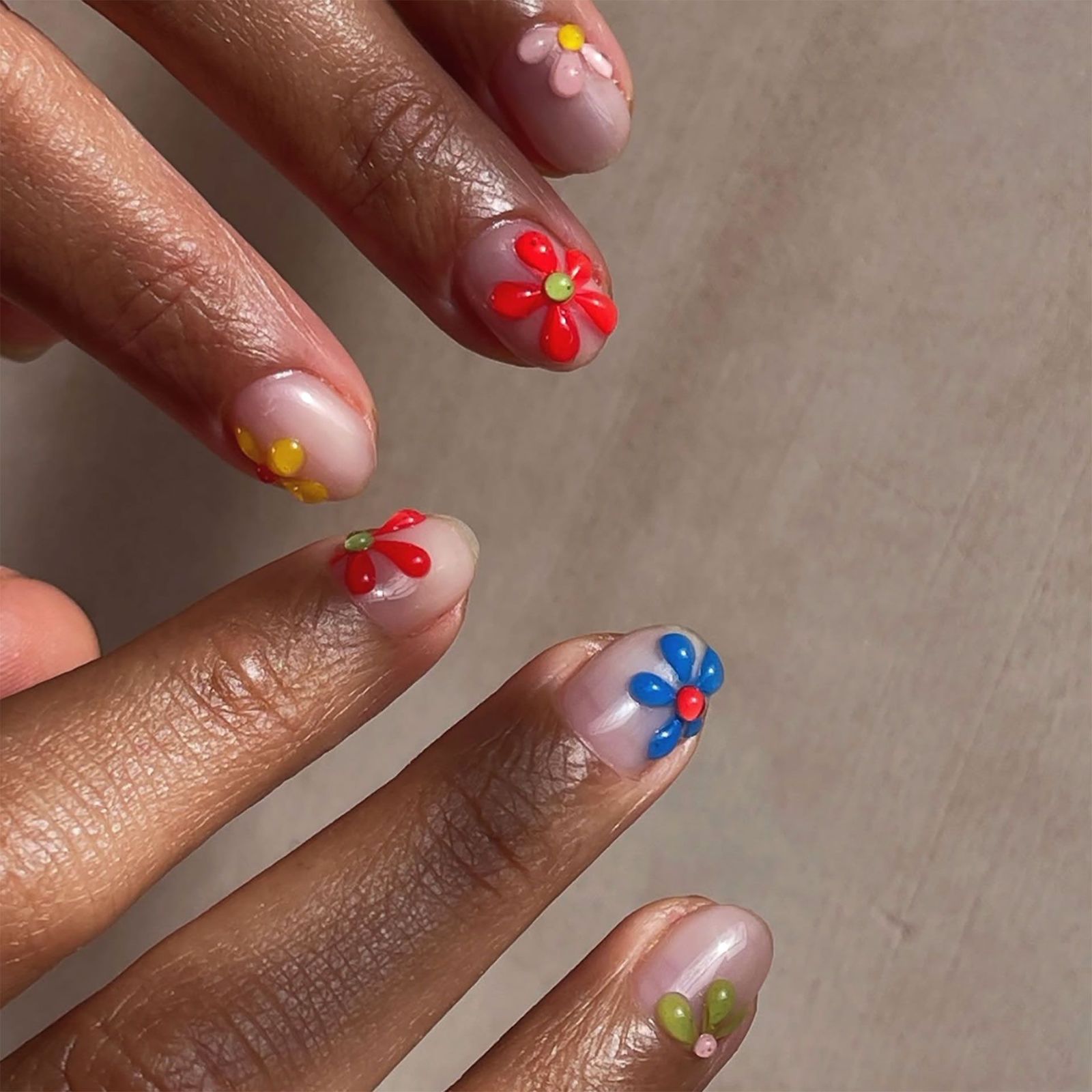Vibrant Floral Designs on Sheer Base Vibrant Floral Designs on Sheer Base — Short Floral Nails 2027