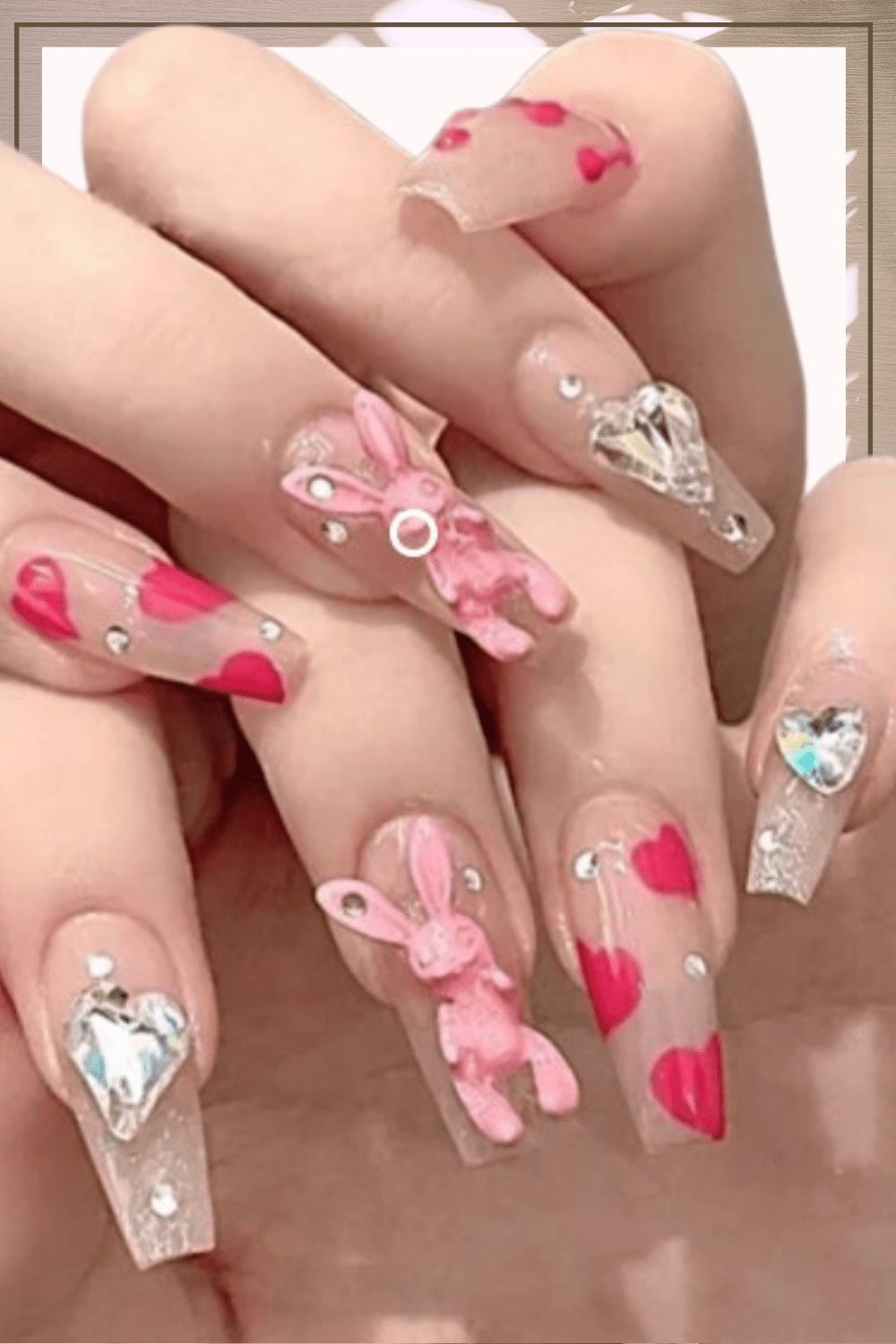 3D Bunny Rhinestone Heart Glitter Coffin Nails 3D Bunny Rhinestone Heart Glitter Coffin Nails — Valentines Coffin Nails 2027