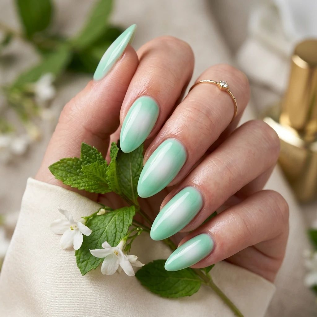 Soft Mint Green White Gradient Stiletto Soft Mint Green White Gradient Stiletto — Airbrush Nails 2027