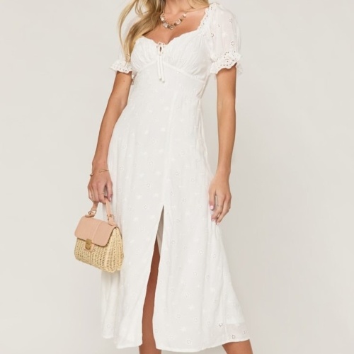 White Eyelet Midi Dress for Sorority Recruitment Events White Eyelet Midi Dress for Sorority Recruitment Events — Sorority Outfits 2027