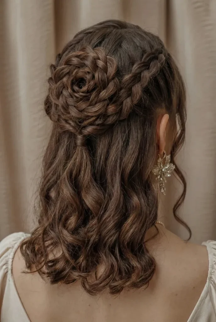 Dark Brown Braided Rose Half-Up Dark Brown Braided Rose Half-Up — Prom Hairstyles Braids 2027