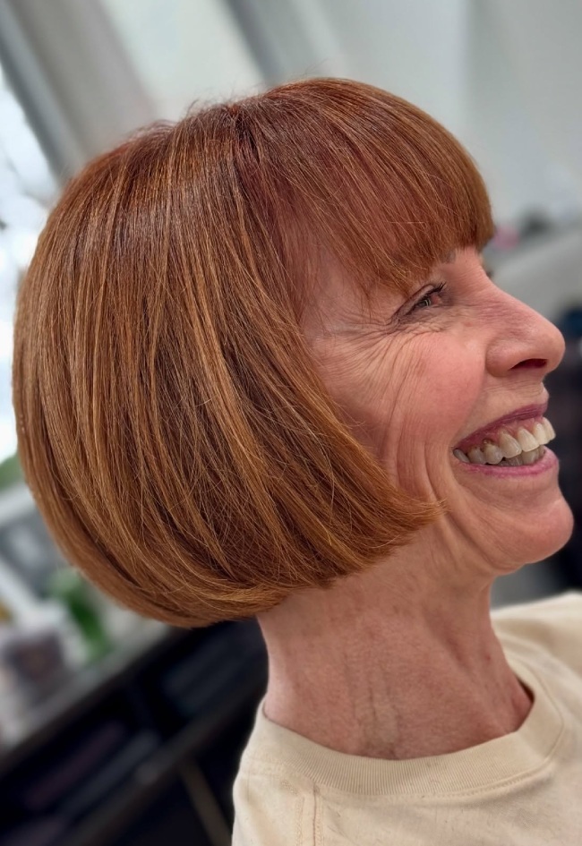 Sleek Grey Bob with Full Fringe — Hair Color 2027 for Women Over 60