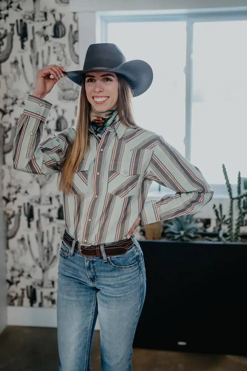 Striped Shirt with Bandana and Cowboy Hat Striped Shirt with Bandana and Cowboy Hat — Rodeo Outfits 2027