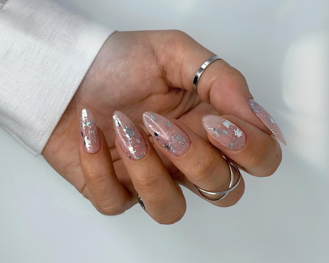 Medium Almond Visual Idea Medium Almond Visual Idea — Silver New Years Nails 2027