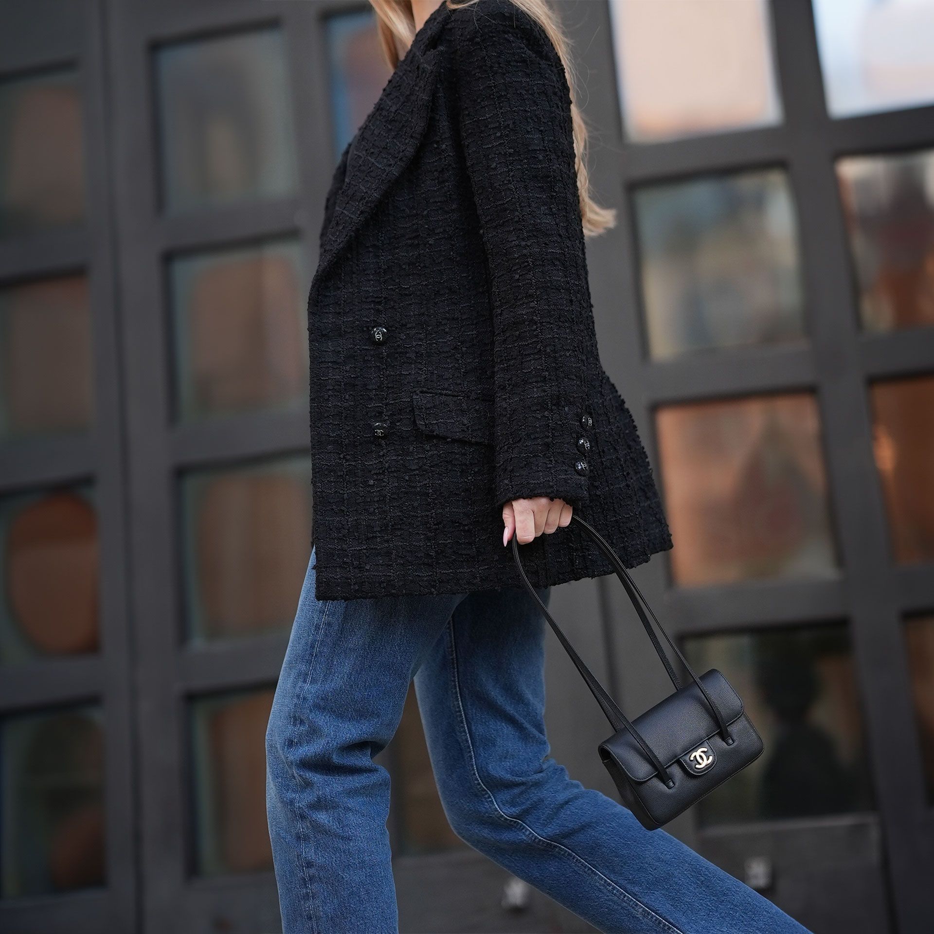 Chic Texture Play with a Black Blazer — Mom Jeans 2027