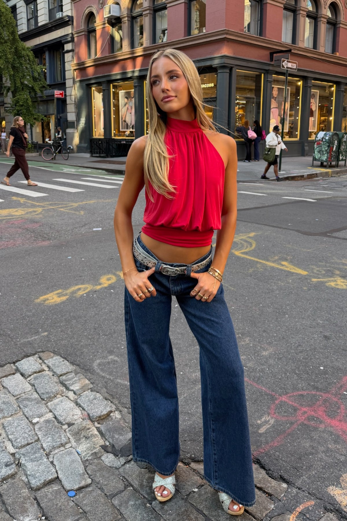 Bold Evening: Dark Wash Low-Rise Jeans with Halter Top Bold Evening: Dark Wash Low-Rise Jeans with Halter Top — Low Rise Jeans 2027