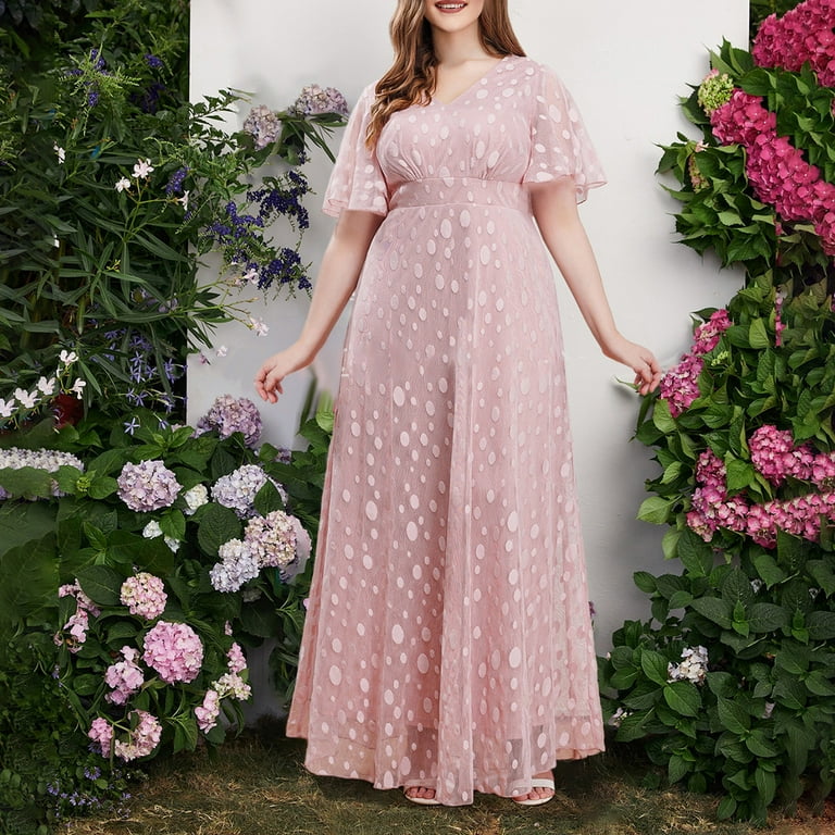 Pale Pink Polka Dot Chiffon Maxi Dress Pale Pink Polka Dot Chiffon Maxi Dress — Plus Size Wedding Guest Outfits 2027