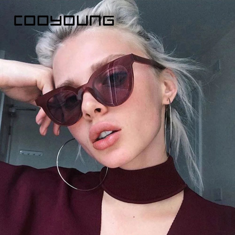 Burgundy Turtleneck Paired with Angular Burgundy Cat Eyes — Cat Eye Sunglasses Outfits 2027