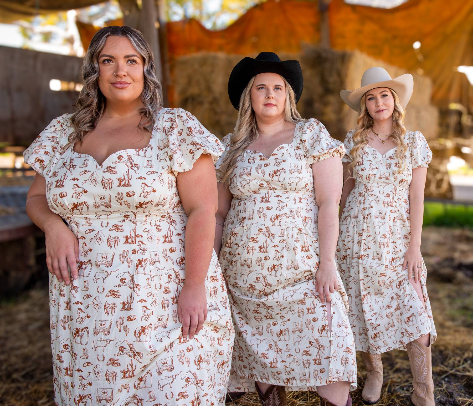 Off-White Midi Dress with Western Print and Boots Off-White Midi Dress with Western Print and Boots — Cowgirl Dress 2027