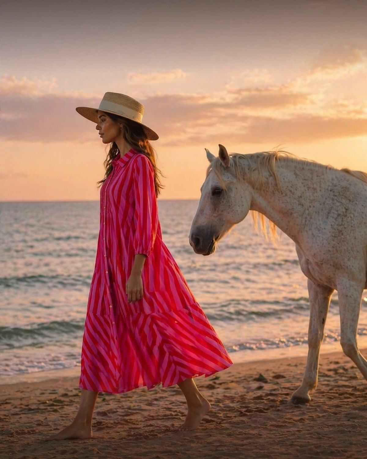 Pink and Red Striped Midi Dress for Beach Resort Style Pink and Red Striped Midi Dress for Beach Resort Style — Striped Dresses 2027