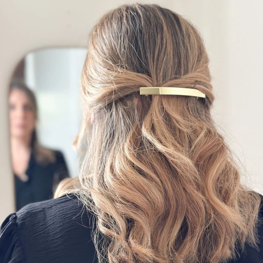 Gold Barrette Half Up Half Down Waves — Barrette Hairstyles 2027