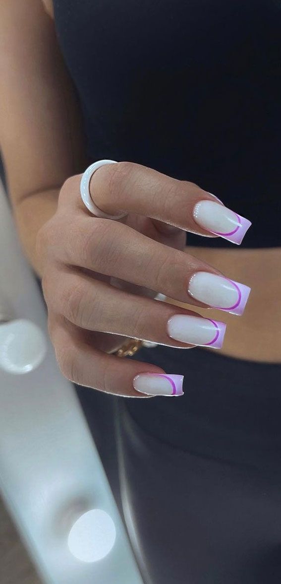 Double French Tips With Lilac And Purple Visual Idea Double French Tips With Lilac And Purple Visual Idea — Colored Double French Nails 2027