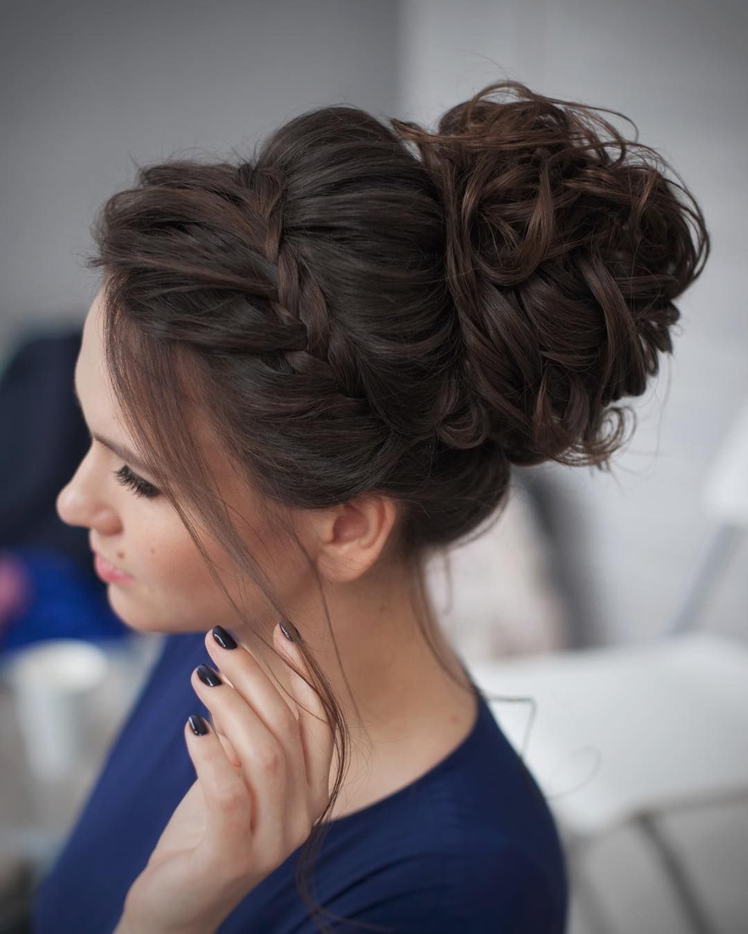 Dark Brown Braided Updo with Loose Tendrils — Graduation Updos 2027
