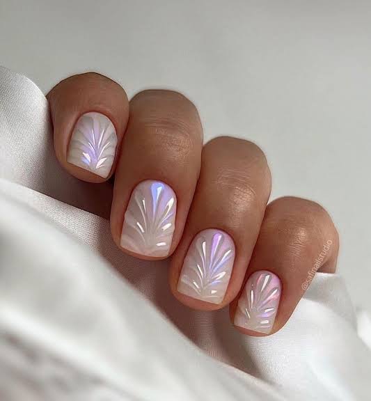 Milky White Art Deco Pearl Nails Milky White Art Deco Pearl Nails — Interview Nails 2027