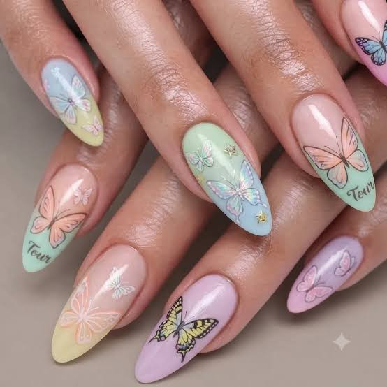 Pastel Airbrush Gradients with Butterflies — Butterfly Airbrush Nails 2027