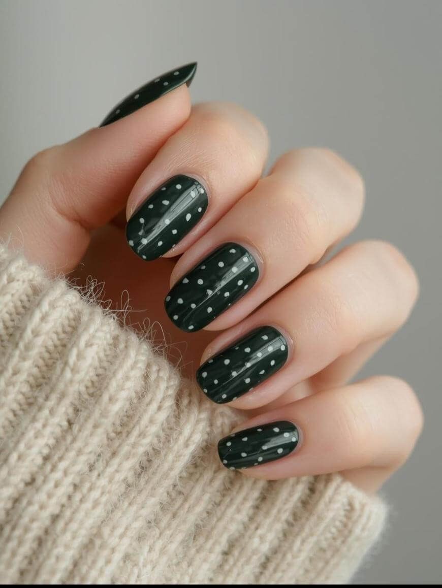 Forest Green with White Dot Accents Forest Green with White Dot Accents — Forest Green Nails 2027