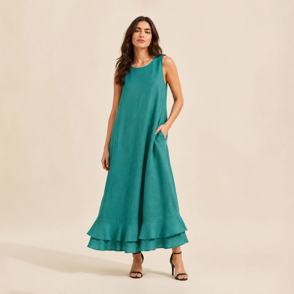 Teal Maxi Dress with Double Ruffle Hem Teal Maxi Dress with Double Ruffle Hem — Ruffle Hem Dress 2027
