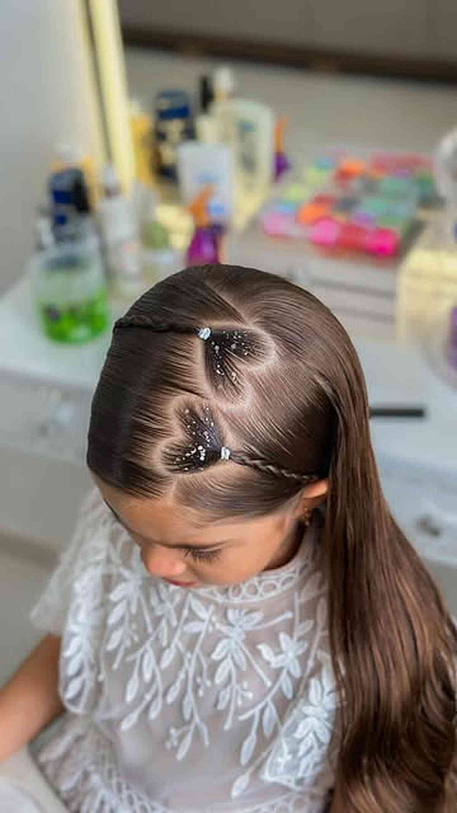 Braided Pigtails with Heart Sections — School Hairstyles 2027 for Mixed Hair