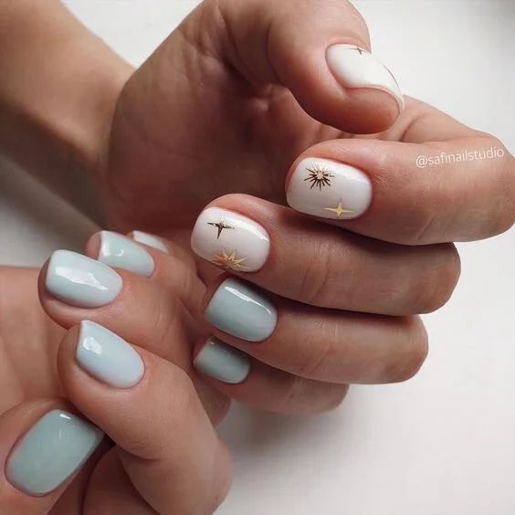 Gold Starburst Short Square Nails Gold Starburst Short Square Nails — Simple Gymnastics Nails 2027