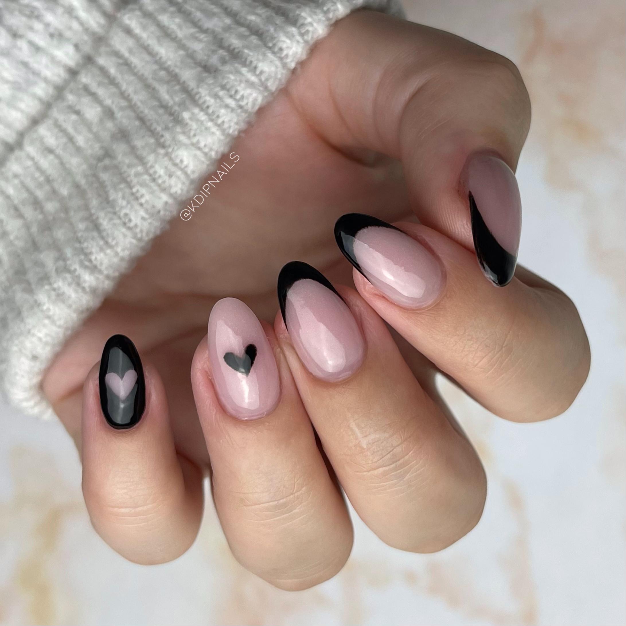 Clear Almonds with Negative Space Heart Clear Almonds with Negative Space Heart — Mismatched Heart Nails 2027