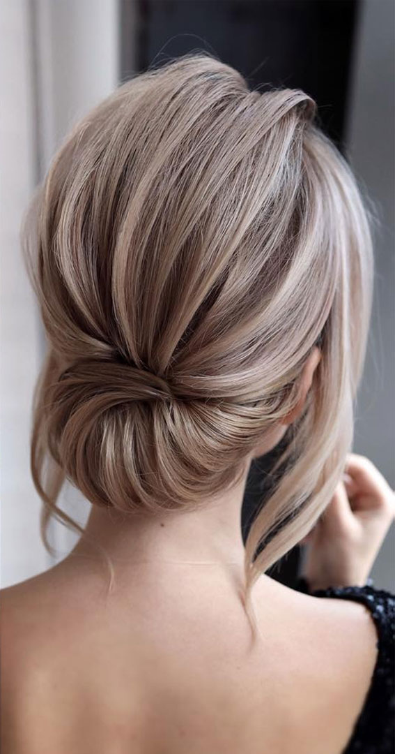Sleek Ash Blonde Bob Twisted Bun Sleek Ash Blonde Bob Twisted Bun — Wedding Hairstyles 2027 for Short Hair