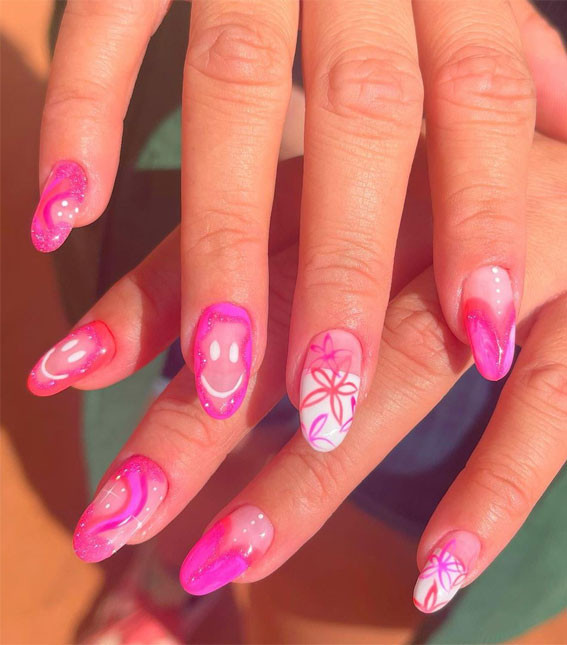 Glossy Glitter Accents Visual Idea Glossy Glitter Accents Visual Idea — Pink Smiley Face Nails 2027