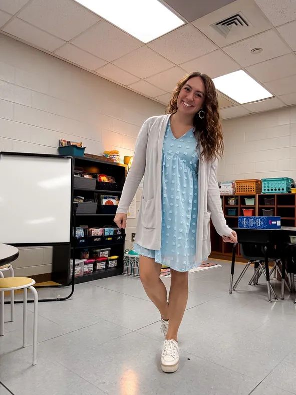 Mini Dress and Cardigan with Platform Sneakers for Playful Professionalism Mini Dress and Cardigan with Platform Sneakers for Playful Professionalism — Meet the Teacher Outfits 2027