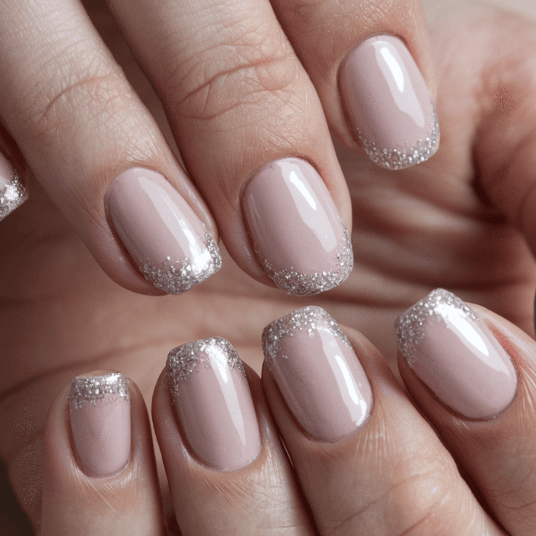 Soft Beige with Silver Glitter Tips Soft Beige with Silver Glitter Tips — Winter Nude Nails 2027