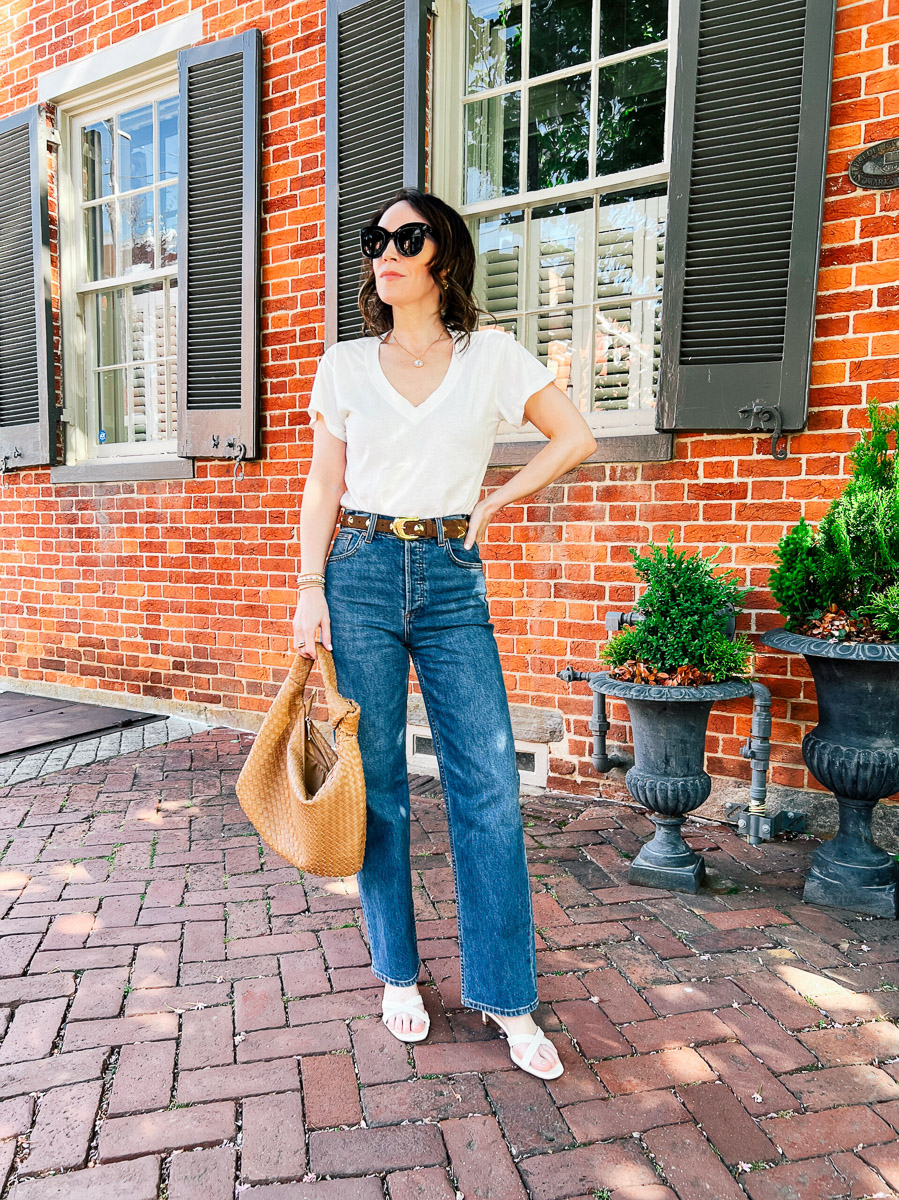 Orange Utility Jacket Over a Striped Tee and White Pants Orange Utility Jacket Over a Striped Tee and White Pants — Summer Everyday Outfits 2027