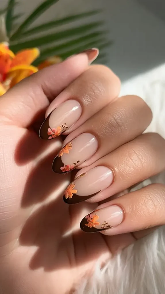 Fall Leaf French Dark Brown Almond Fall Leaf French Dark Brown Almond — Fall French Tip Nails 2026