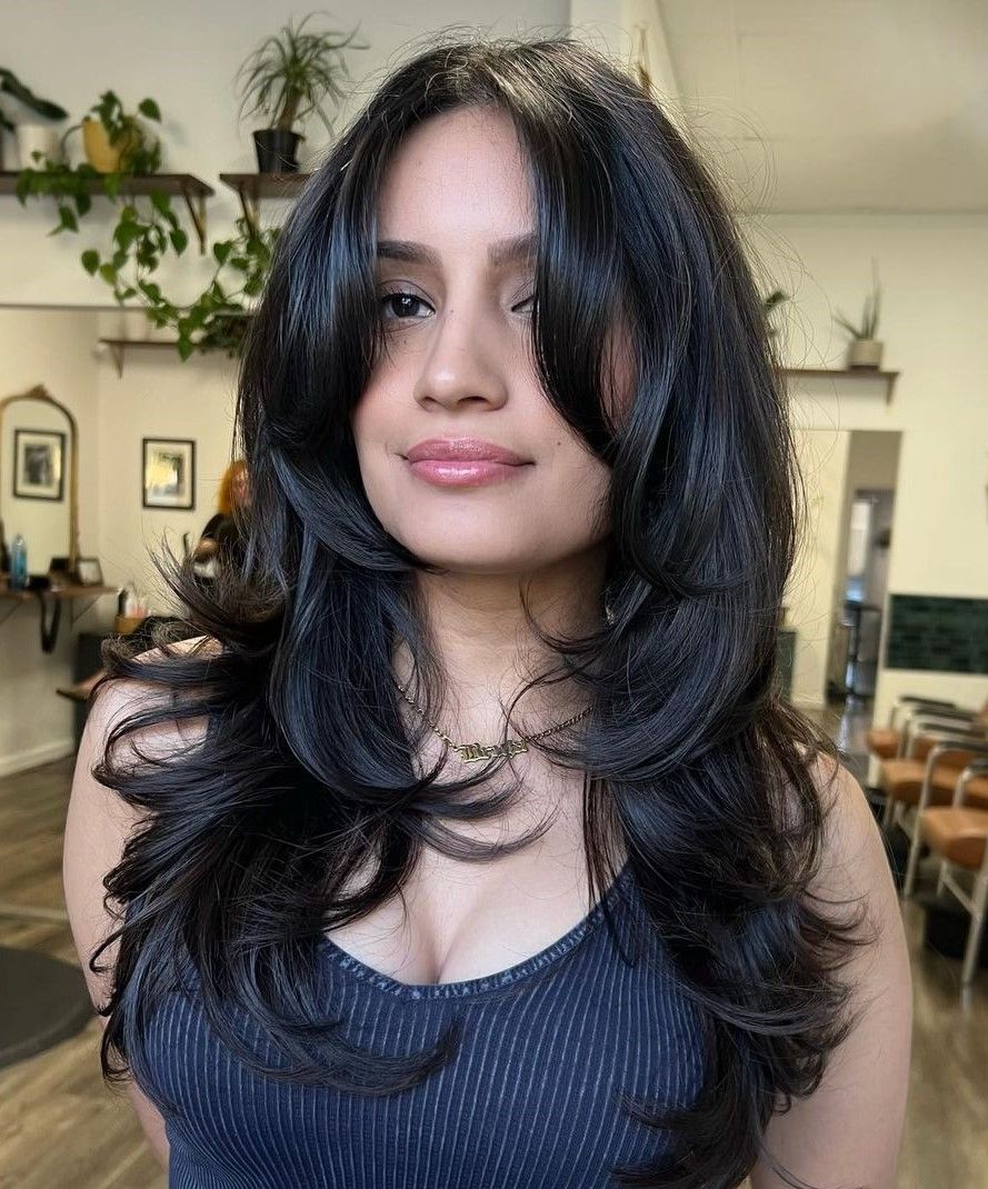 Long Black Hair With Face-Framing Layers Long Black Hair With Face-Framing Layers — Black Bangs 2027