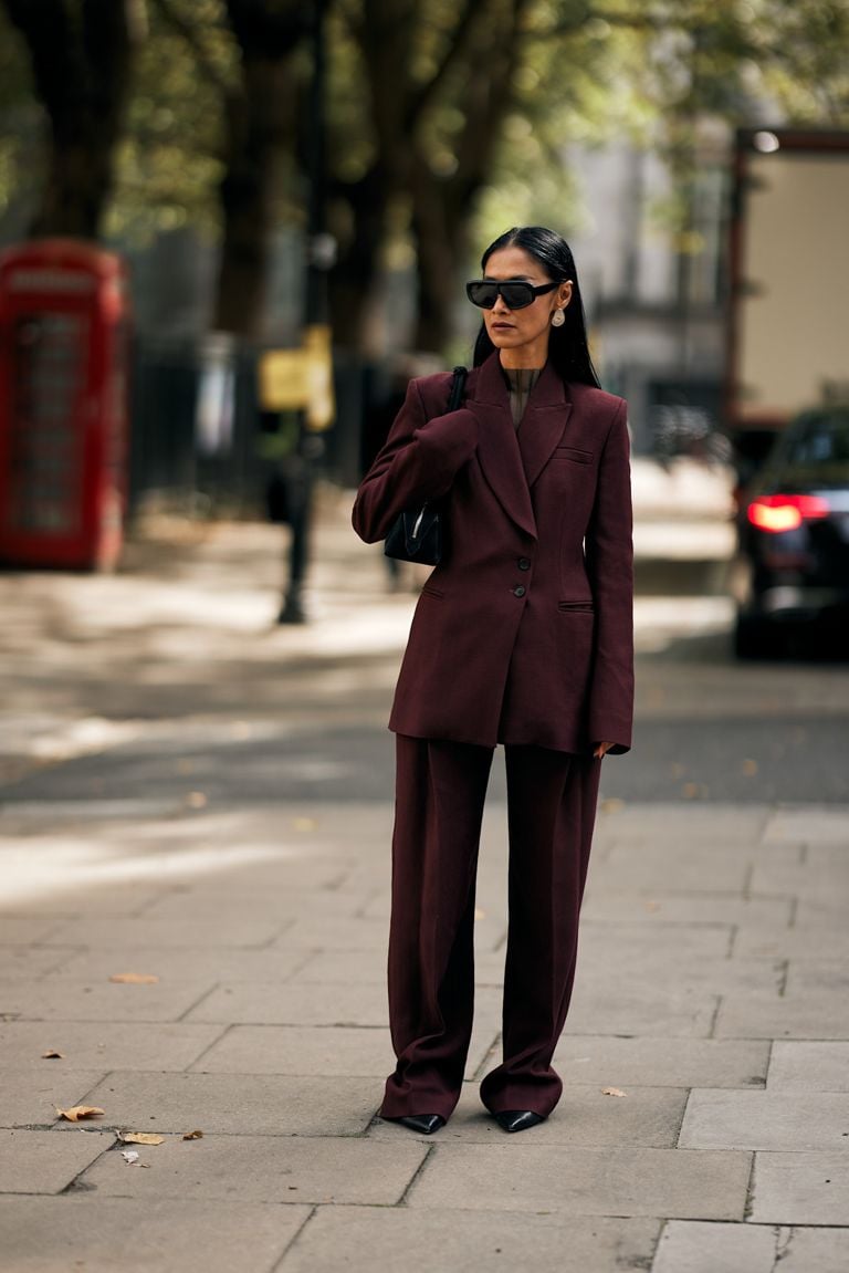 Chic Burgundy Textured Suit with Wide-Leg Trousers — Burgundy Outfits 2027