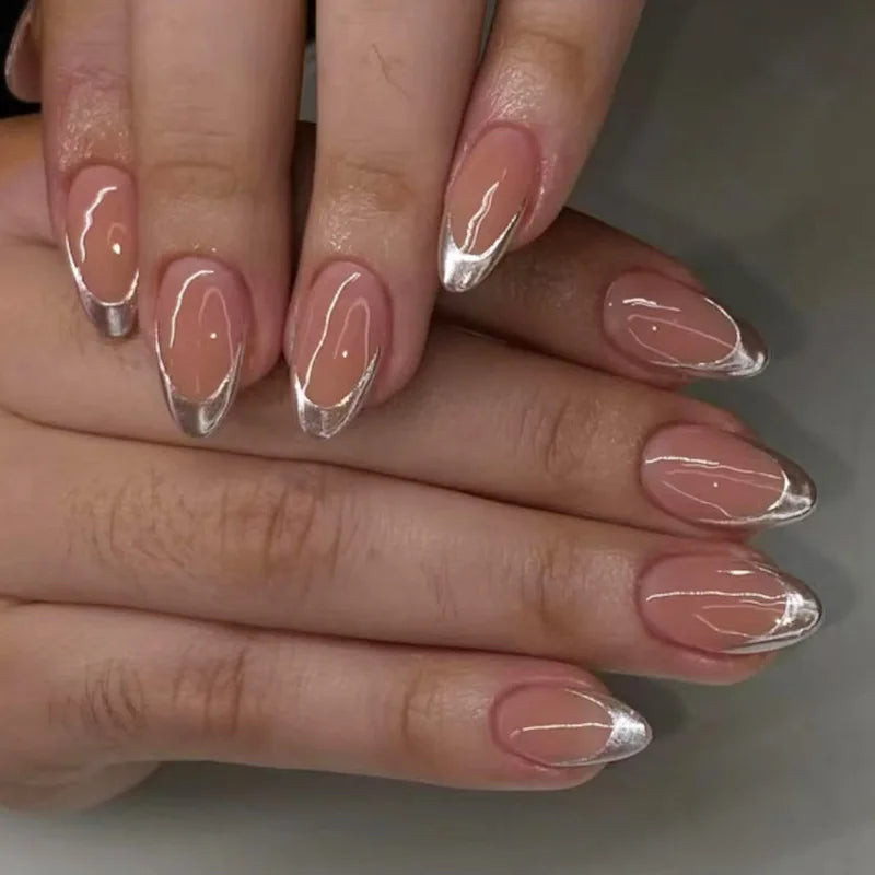 Interlaced Fingers Chrome French Interlaced Fingers Chrome French — Chrome French Tip Nails 2027