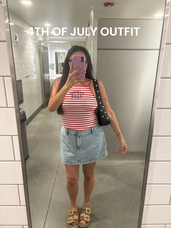 Festive Stripes: Halter Top and Denim Mini Skirt Festive Stripes: Halter Top and Denim Mini Skirt — Plus Size 4th of July Outfits 2027