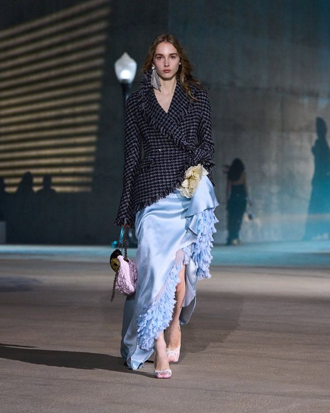 Tweed Jacket with Flowing Satin Slip Dress — Outfit Trends 2027